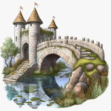Fantasy Castle Clipart - Castle, Moat, Bridge, SIngle image