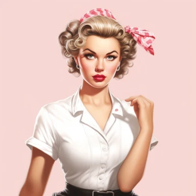 beautiful pretty pin up woman, makeup and hair 50's style, diferent cleaning poses,maid dressed, and a lace on her hair, all in 50's style, paint art style, detail, clipart, white background, superrealistic, one of a kind
