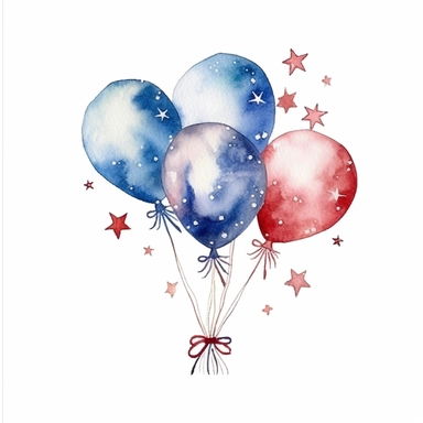4th of July, watercolor clip art AR 3:2