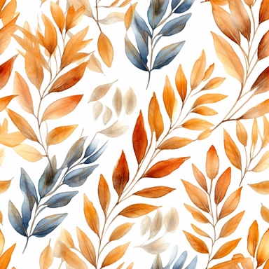 autumn leaves pattern watercolor floral watercolor pattern clip art free download, in the style of light indigo and brown, mosaic-like patterns, dark yellow and light brown, attention to fur and feathers texture, 3840x2160, hand-coloring, light gray and dark brown