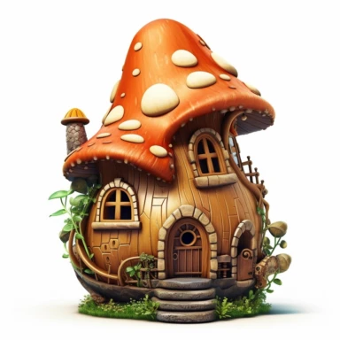 the most beautiful fairy house carved in an acorn, clipart, white background, sharp image, ultradetails