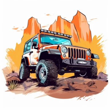 Lifted jeep sublimation clipart, neat, clean, detailed, white background, vibrant and bold colors, neat, clean, vector art