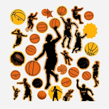 basketball stickers in the style of bansky, clip art