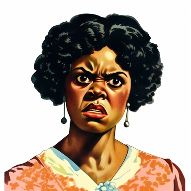 vintage 1920 black woman portrait looking furiously Angry Clipart Illustration, Chromolithograph, 1920s Illustration, Vintage, Chromolithograph, Colorful, Antique, Ephemera, Clipart, 8k, Isolated on white