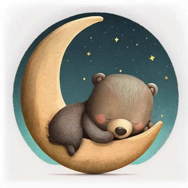 Baby bear sleeping on crescent moon, Clipart | Cute Animals PNG | Nursery Wall Art |