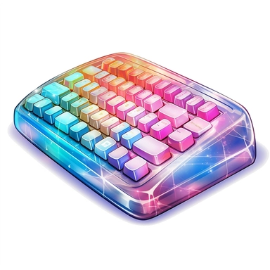 high quality watercolor clipart of a realistic pc-keyboard with some hologram around, white background, seperated, vector design, hd