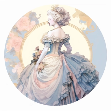 vintage style Detailed light and shadow, 2D outline, A beautifully patterned neo rococo Victorian baroque hyper realistic woman in 17th-centrury regal queen white french court victoria costume ball gown in varying hues of pale pink, blue and yellow, stunningly beautiful, refined and sophisticated, Hand drawn, cicely mary barker ,realistic watercolor, Clipart, emotionally pleasing watercolor, i can't believe how beatiful this is,accurate detailed line art, white background, intricate detail, clea