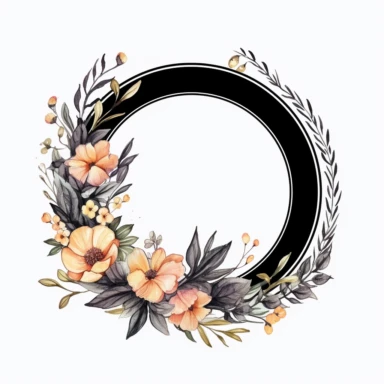 watercolor, logo design template and monogram concept in trendy linear style - floral frame with copy space for text or letter - emblem for fashion, beauty and jewelry industry, wedding invitation, social png Full body realistic cartoon in 32K UHD cute. 15 cm thick outline. Black color. There was no shadow on the ground. 8k with realistic watercolors and detailed illustrations. PNG clipart, transparent white background