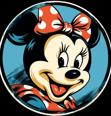 minnie mouse free clipart vector download, in the style of lively facial expressions, red and azure, close-up intensity, retro-style, light orange and black, 1990s, associated press photo