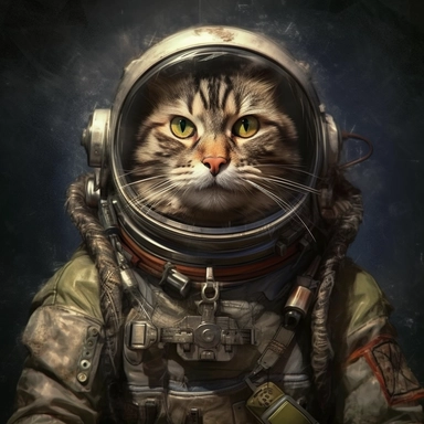 hyper-realistic Whiskers Through Time- Royal attire: Space explorer suit: Imagine the cat as an intrepid space explorer by dressing them in a futuristic spacesuit with reflective materials and unique insignia, Cats in History Clipart, watercolor for sublimination, high resolution