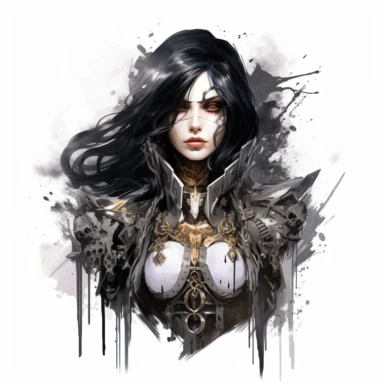 beautiful ADEPTA SORORITAS warhammer 40k fantasy character, dark hair, paint art style, clipart, white background, superrealistic, one of a kind