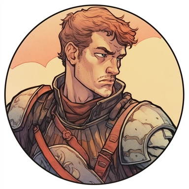 A Dungeons & Dragons character portrait circular tondo depicting a desert onsen knight, Craig Mullins Ashley Wood Bernard Buffet Josh Kirby, Mad Max Lord of the Rings Discworld, handpainted punk zine indie retrowave, clipart illustration, circular solid background circular border