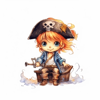pirate cute boy sublimation clipart, detail, illustration style, high solution, on the white background