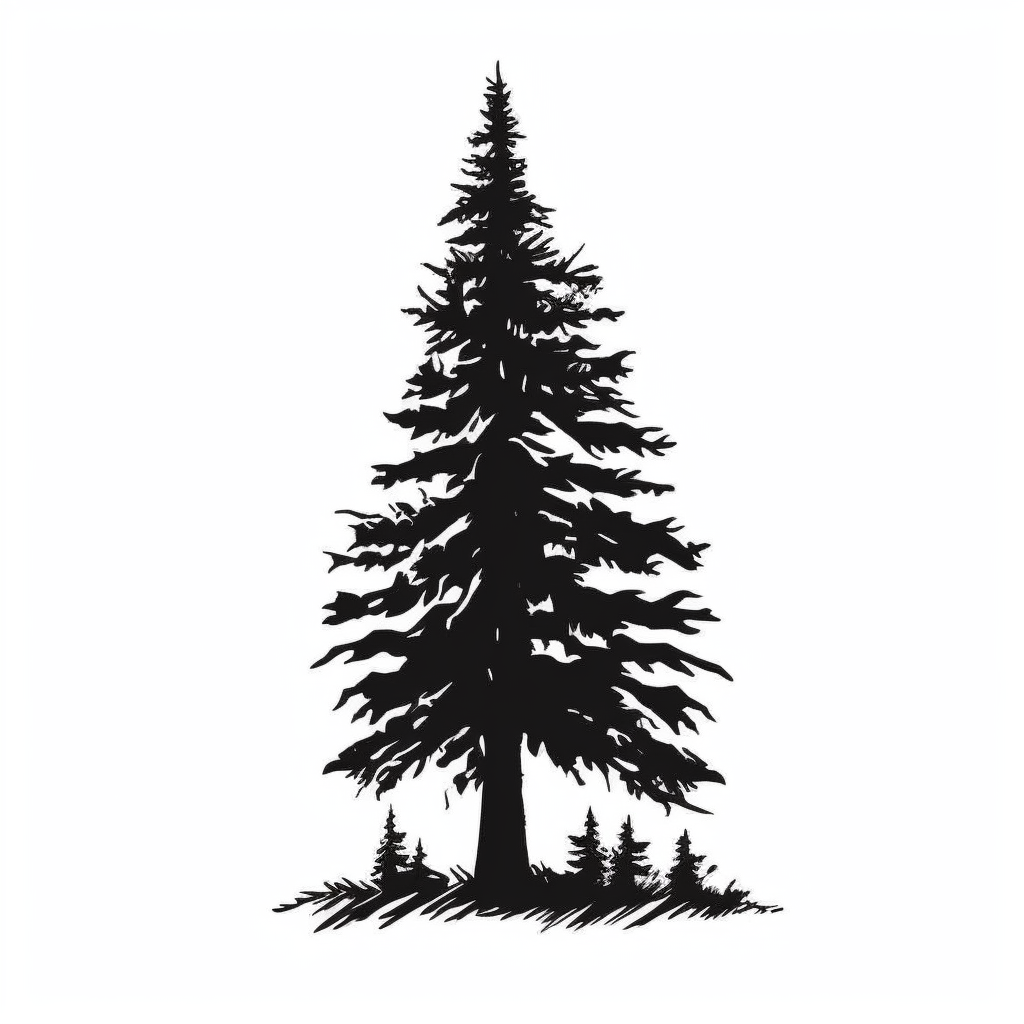 silhouette of fir tree clip art style black on plain white background ...