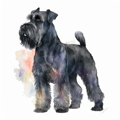 giant schnauzer dog, full body, watercolor style, portrait, clipart, vector, completely white background