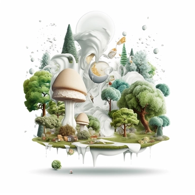 White background. Clipart. food. magical foodscapes made from mouthwatering dishes that are transformed into extraordinary landscapes. mystical, beauty of nature elements, touch of fantasy, visually stunning, enchanting, imagination, culinary, extraordinary. Clipart. White background.