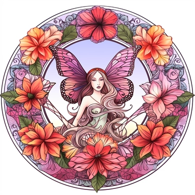 Clipart of summer fairy butterflies and flowers, in the style of watercolour, clean outline, magical, enchanted,