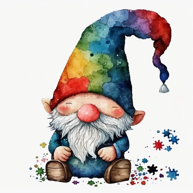 Cute Gnome Autism Watercolor Clipart, clipart, white background, no watermark, no text, no word