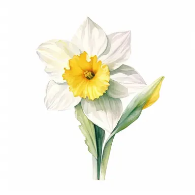 watercolor, birth floral,single leaf, daffodil special, clipart, white background
