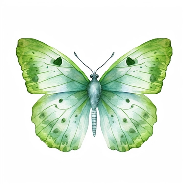 light green watercolour butterfly clipart, vector image