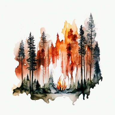 watercolor clipart forest fire white background