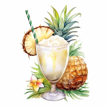 Watercolor white pinacolada Cocktail in a capri glass Clipart