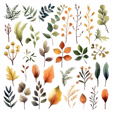 greenery watercolor clip art, autumn colors