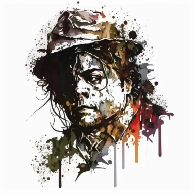 MICHAEL JACKSON DIES, RIP, in watercolor style clipart, darker tones, high contrast, white background