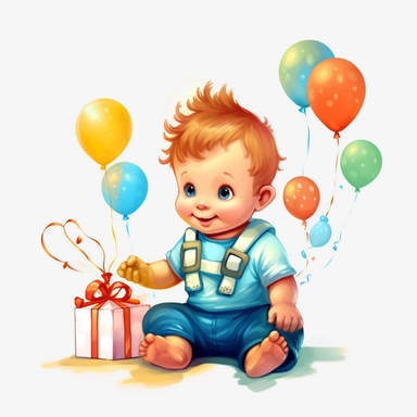 cute one year old baby first birthday clipart, single clipart, high resolution, vibrant colors, 8k