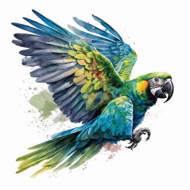 watercolour flying tropical beautiful magnificent vibrant parrot beautifully detailed perfect facial features png image,high resolution,300dpi,graphic clipart,computer graphics