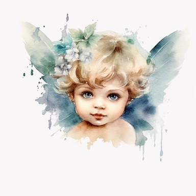 watercolor cherub clipart with a fairy, no text