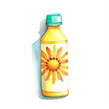 watercolor clipart illustration of a sunscreen lotion, cute, white background