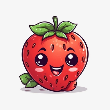 cute Strawberry, happy and smiling, bold line, clipart, sticker, white background, no shadow, 8k detail