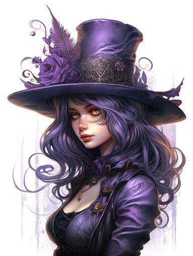 halloween haunted scary gothic steampunk witch, magic, purple,in the style of colorful fantasy realism, bold, manga, sticker art, clipart png, photorealistic, watercolor, digital painting, WHITE BACKGROUND, fantasy style, realistic, painting, 8k, ultra details,