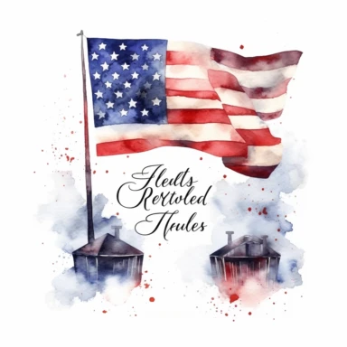 Watercolour clipart of text saying tribute to our fallen heroes in english with stars and stripes. Memorial day theme White background and highly detailed.