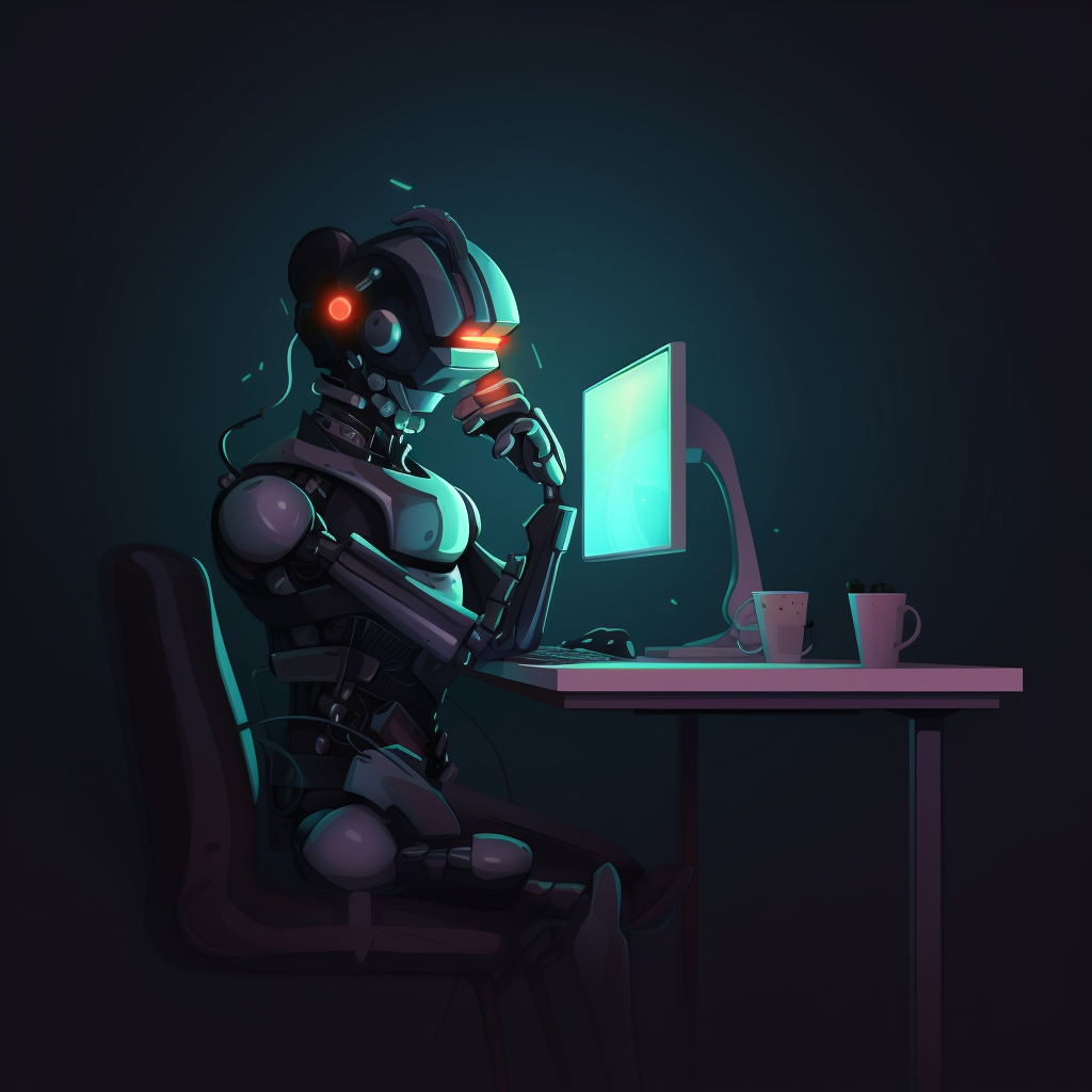 AI robot Clipart, Sitting at a desk with a computer Clipart, Ai robot ...