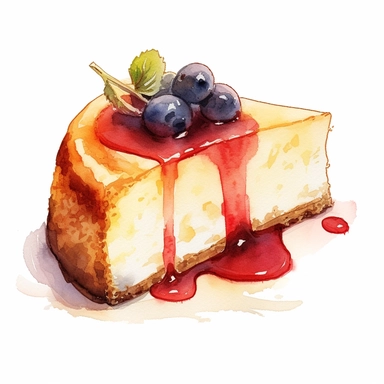 cheese cake, watercolor style, clear lines, clip art