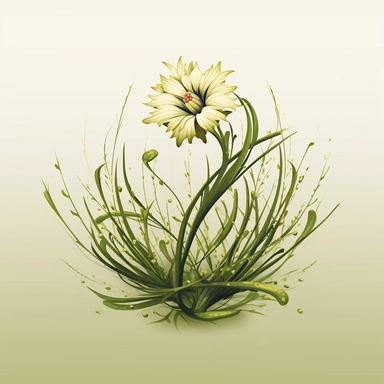 single flower sourrounded by soft grass, Leonardo da vinci style, vector illustration, clip art,
