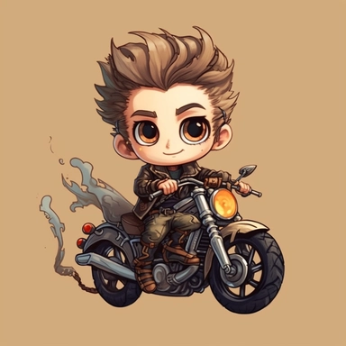 Comfy elvish chibi boy, punk rock mix arabian, excited faces whilley a bike, smiley faces, mad max jacket, renaissance, cables on his body, grunge aesthetic, eid, wallpaper tall , rich color, clipart