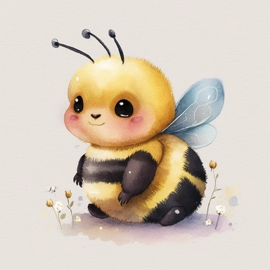 detail cute disney bumble bee watercolour art style nursery clipart, plain background
