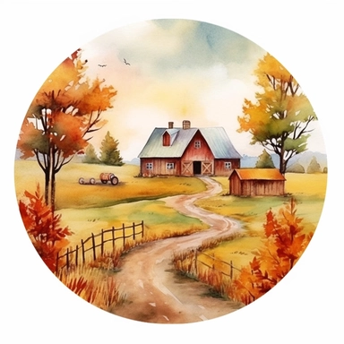watercolr autumn farm circle clip art
