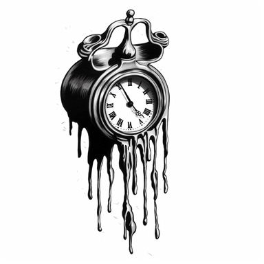 a bent melting clock, Joe Crabtree 90s clip art, black and white