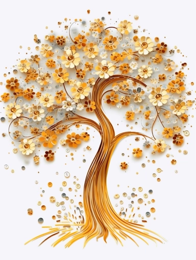 africa accacia tree art of quilling clipart, gold and glory pastel mute soft colors, illustration, white solid background,