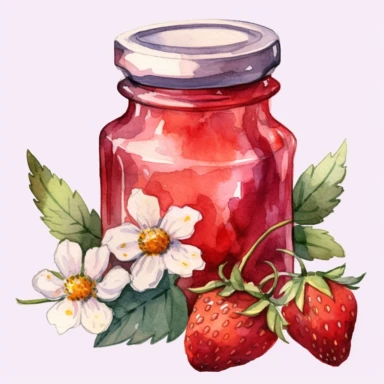 strawberry jam bottel with strawberry ,watercolor clipart