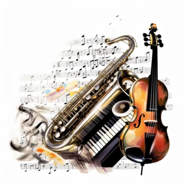 Music Note and Instrument Clipart, white background