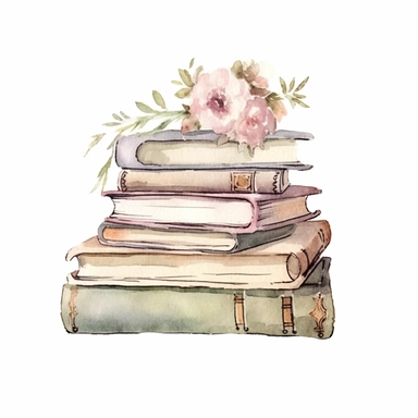 watercolor books, shabby chic, cottagecore, muted colors, flat, clipart set