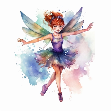Fantasy Style Animated style flying tiny fairy with watercolor effect,many twinkles,suitable for digital clipart,white background,Mythologic Scene,Ancient rome fashion,cartoon style,vibrant colors