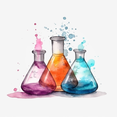 erlenmeyer flask chemistry clipart watercolor style, 8k digital art, bright, colorful, soft lightning, white background