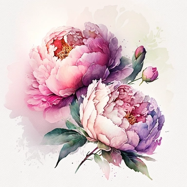 watercolor pink peonies, clipart, white background, in the style of vividly bold designs, bold colors, lovely, lush detailing, bright luster, no text