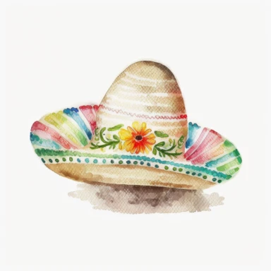 mexican sombrero, watercolor clipart, cute, nursery art, white background